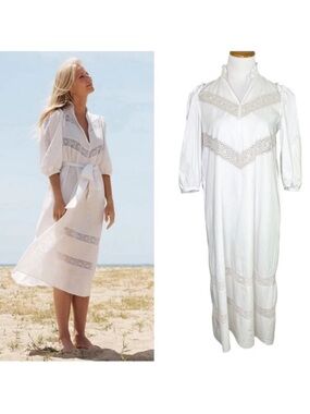 G. Label by Goop Lace Trim Puff Sleeve Midi Dress Size IT 44 US Medium White